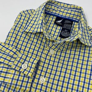 Nautica‎ Boys Blue/Yellow Plaid Button Down Dress Shirt Size 2T